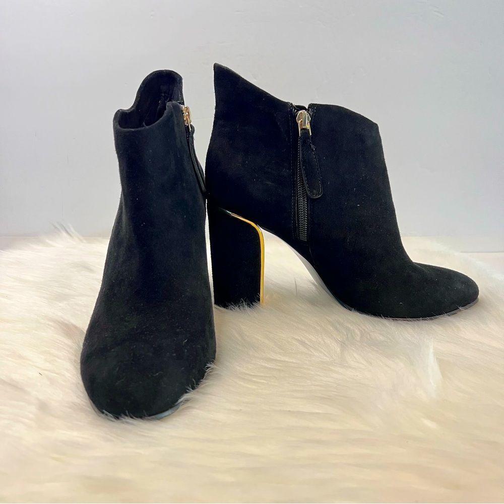 VC John Camuto Black Real Suede Boots with Gold Trim Size 9